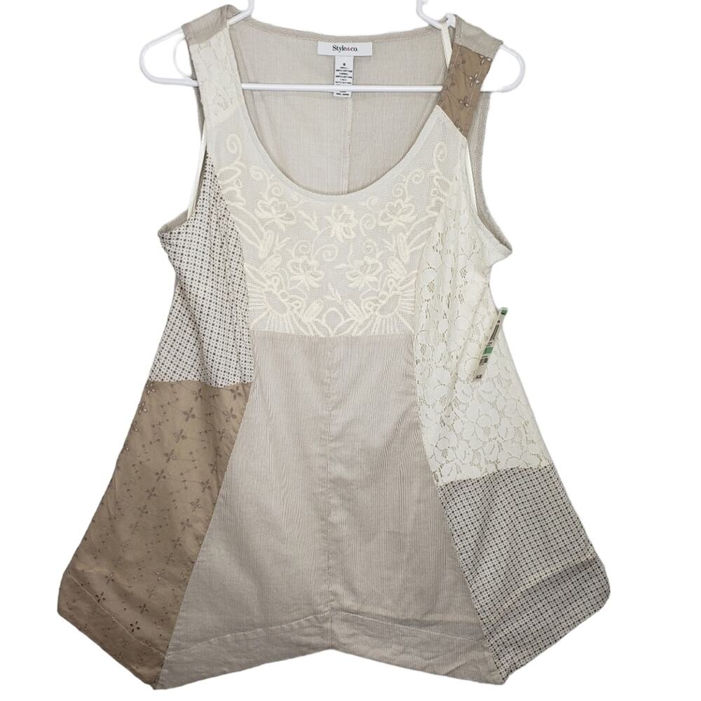 Style and Co. Boho Multi Media Patchwork Handkerchief Tank Top